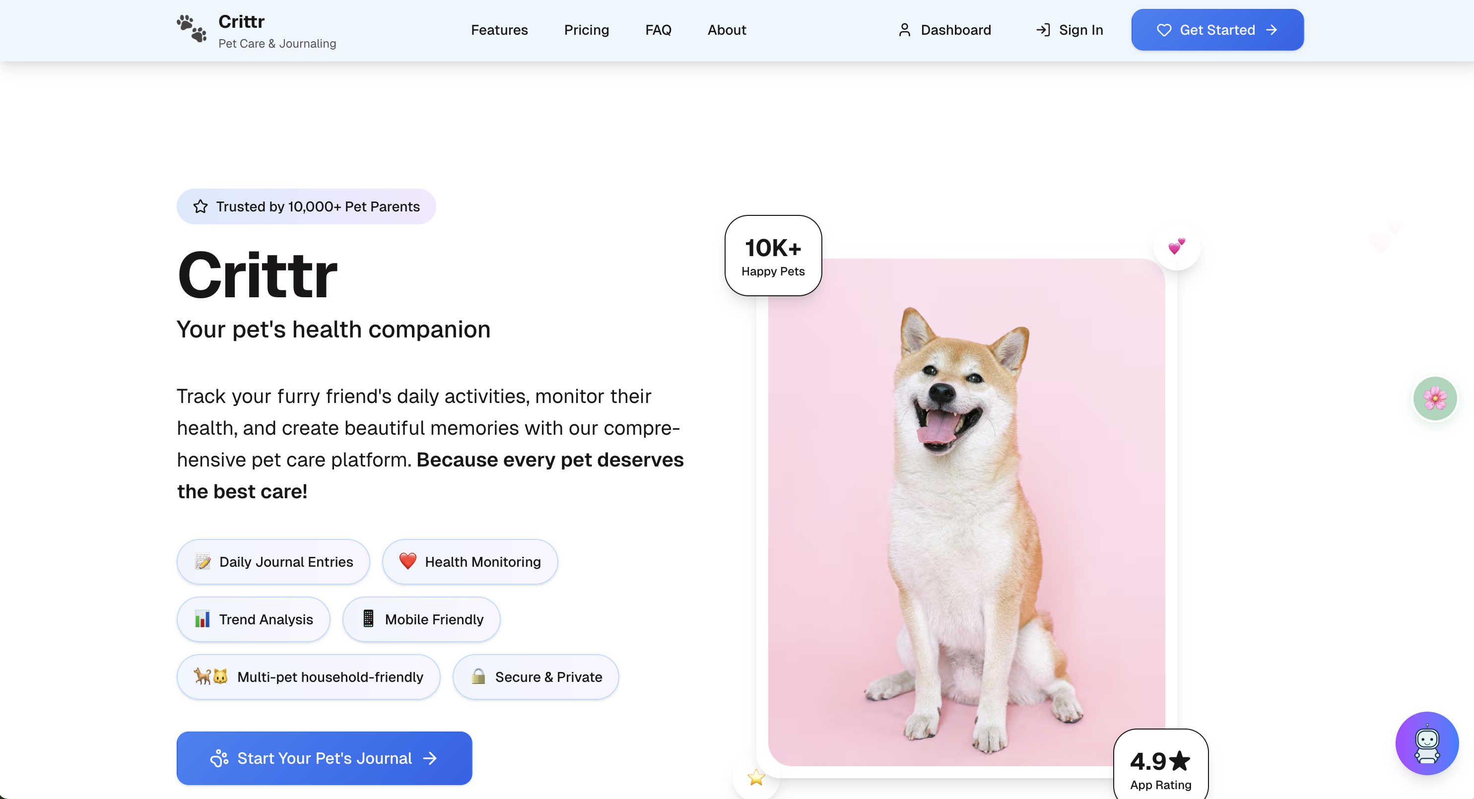 Screenshot of Crittr project showing the user interface and functionality